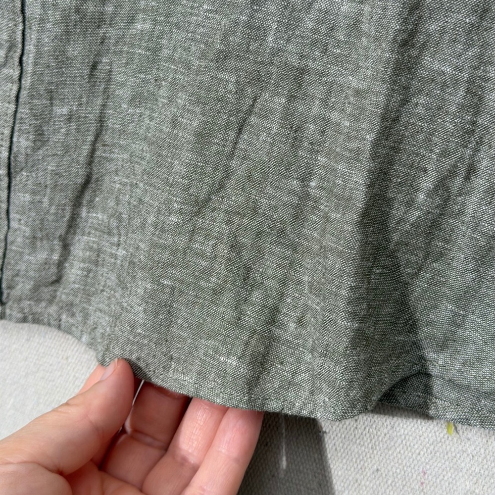 Lucky Brand Linen Blend Shirt Mens Large Olive Green Short Sleeve Button Down - Picture 3 of 12